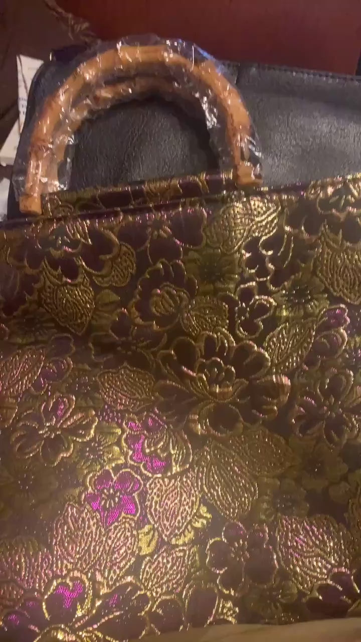 Large Double-Sided Golden Foil Floral Handbags