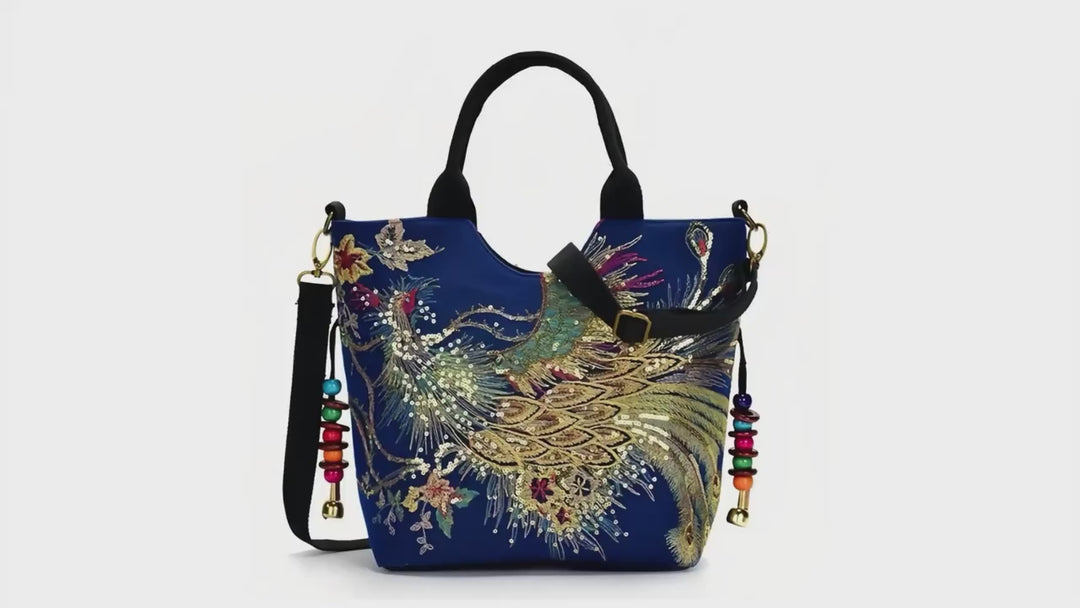 Trendy Sequins Embroidery Peacock Large Handbags