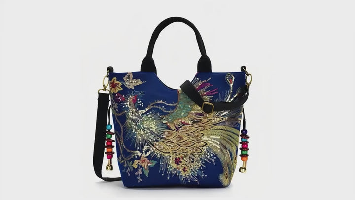 Trendy Sequins Embroidery Peacock Large Handbags