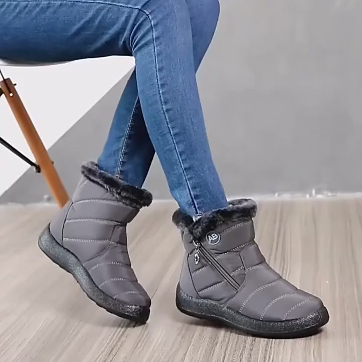 Women's Waterproof Winter Snow Boots With Plush Lining And Flat Zip-Up Ankle Style