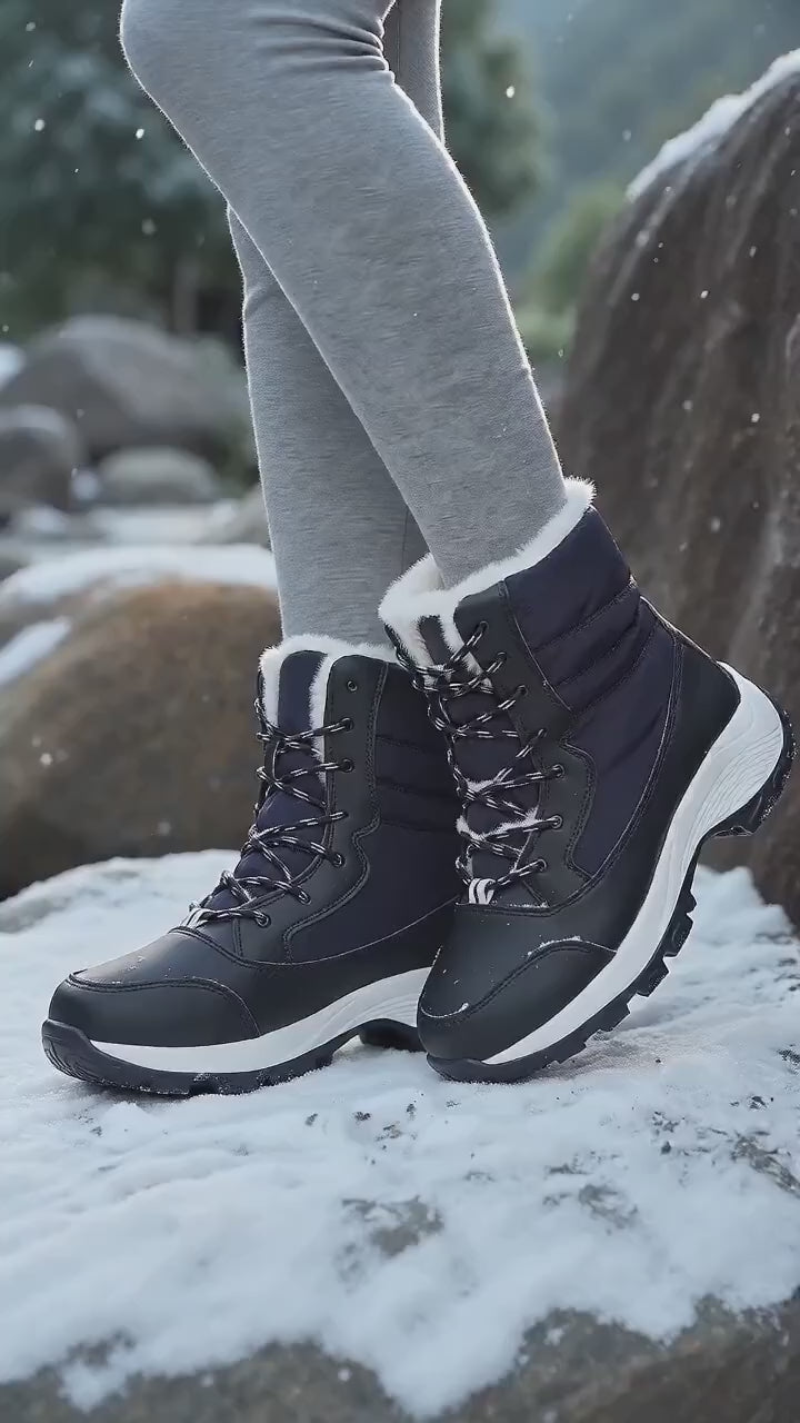 Women's Waterproof Winter Snow Boots With Plush Fleece Lining And Lace-Up Platform Wedges