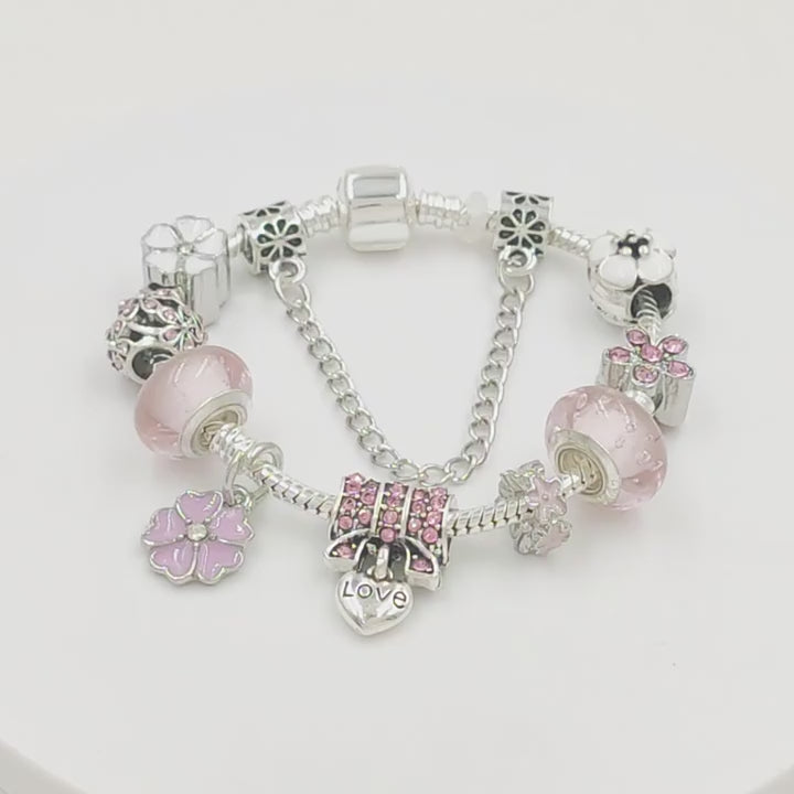 Heart Snake Chain Crystal Pendant Ball Silver Plated Charm Bracelets