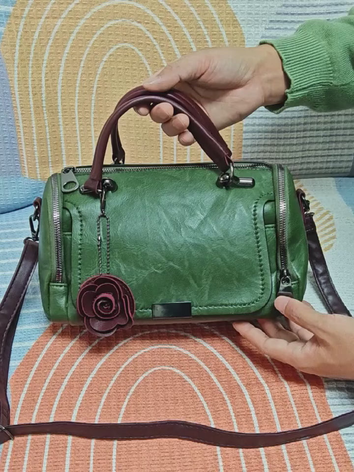 Top Handle Rose Keychain PU Leather Boston Bags