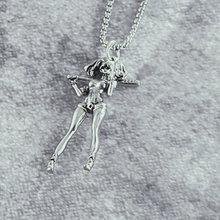 Exquisite Stunning Silver Necklace with Female Playing Baseball Pendant 