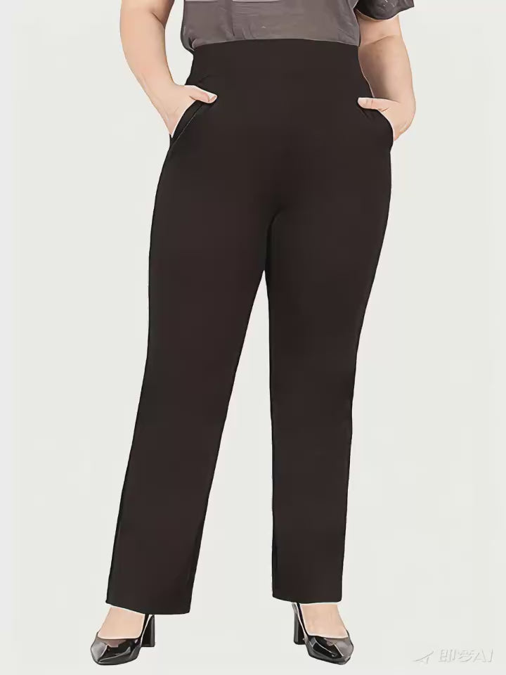 Women's Plus Size Black Pencil Pants With Elastic Waist And Pockets
