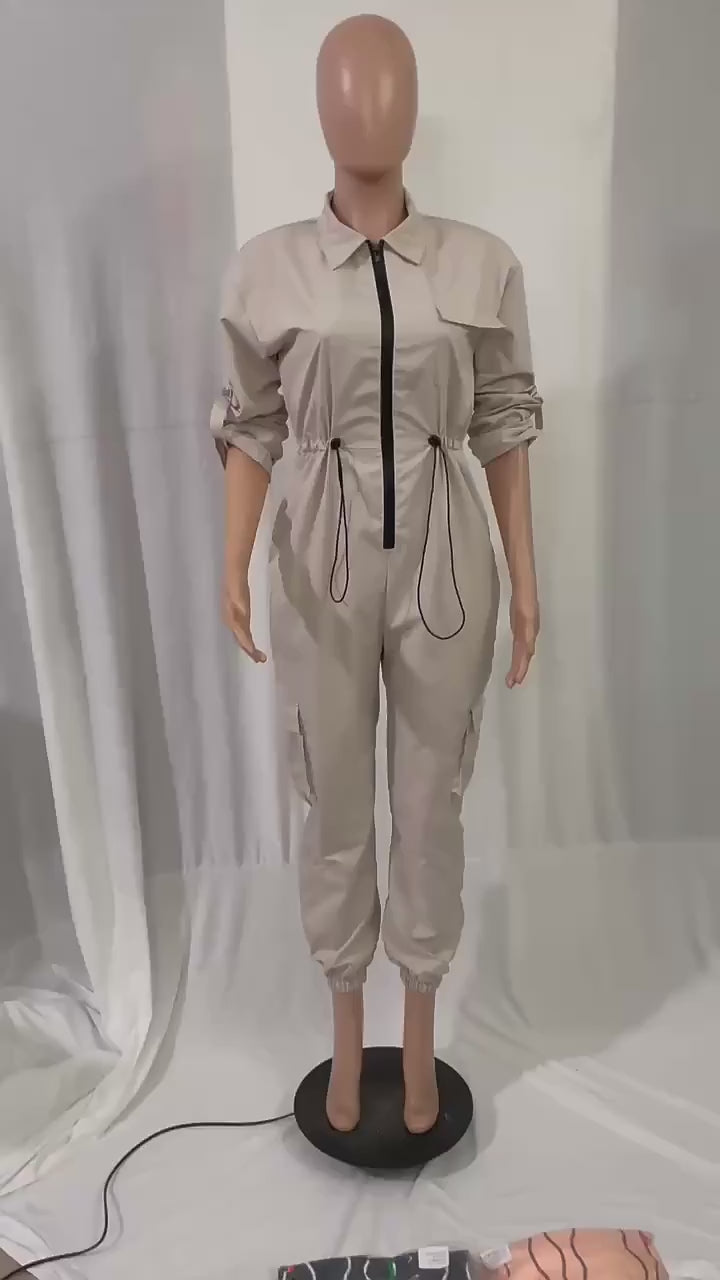 Y2K Figure-flattering Zipper Up Pockets Jumpsuits