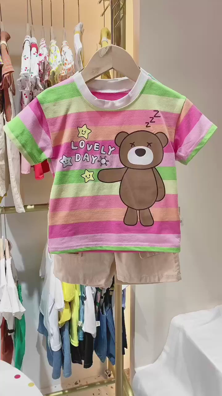 Cute Cartoon Bear Short-Sleeved Cotton T-Shirt and Shorts