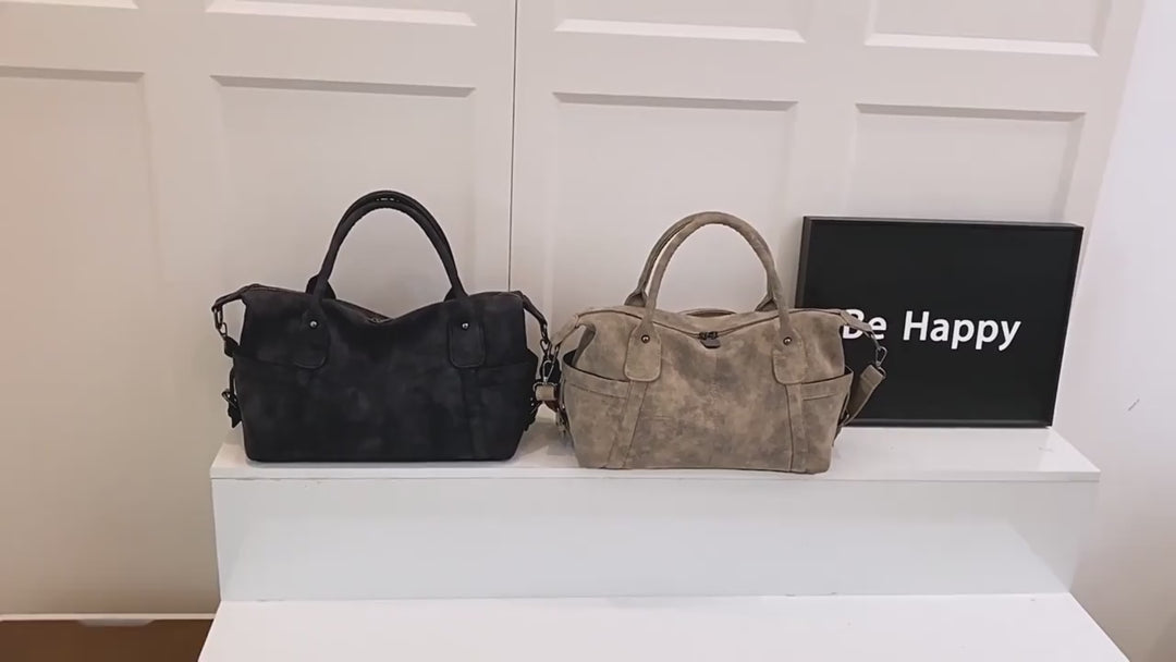 Vintage Zipper & Gold Accents PU Leather Handbags