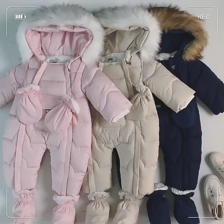 Warm Thickening Built-in Wool Snow Proof Hooded Down Snowsuits