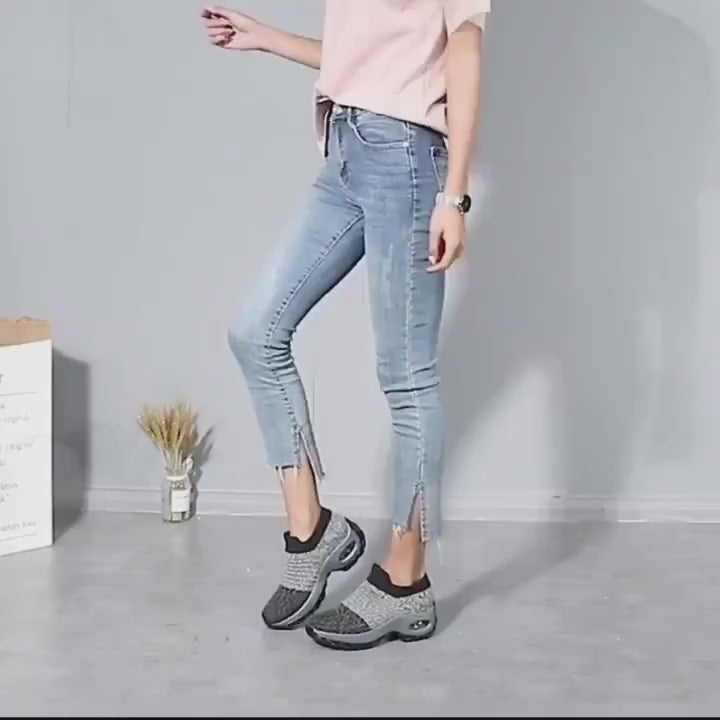 Womens Ultimate Comfort SlipOn Breathable Air Cushion Sock Sneakers