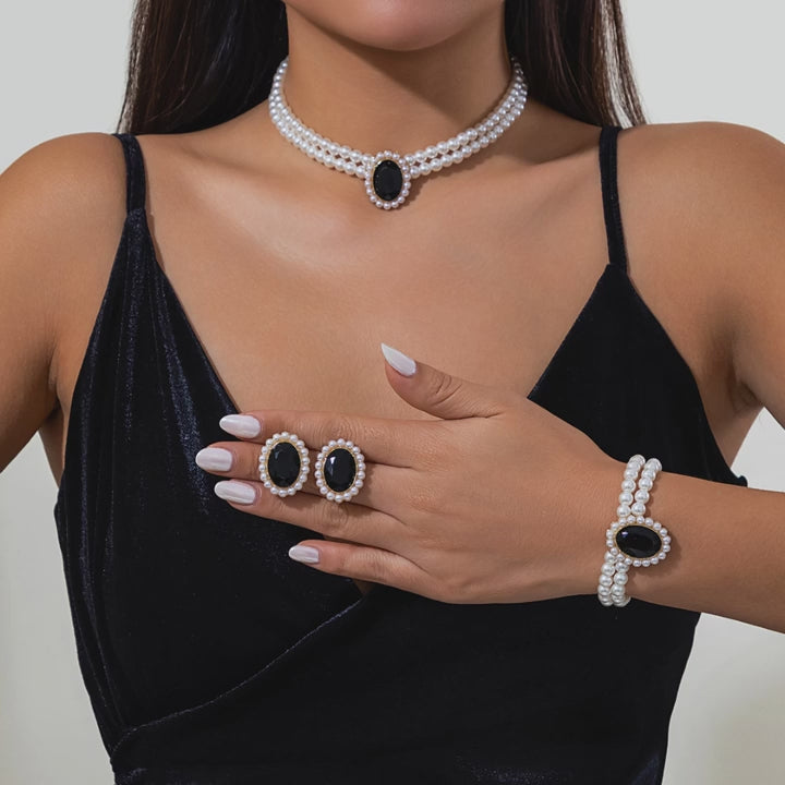 Elegant Pearl Charm Necklace,Bracelet & Earrings Sets