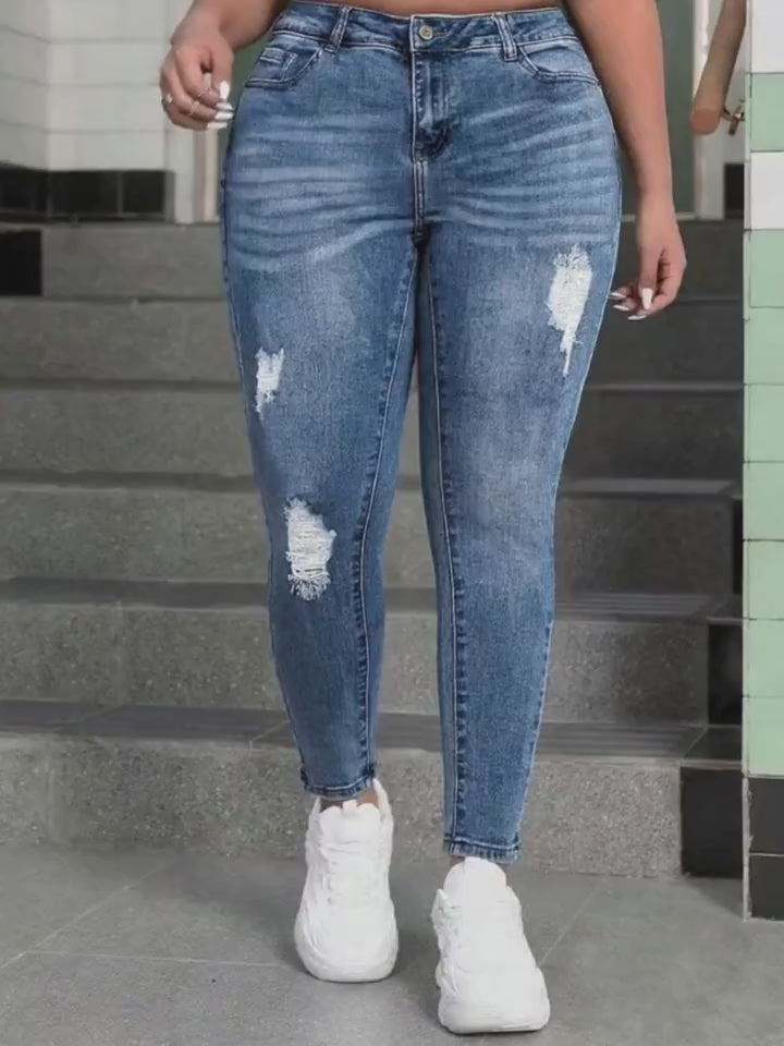 Soft Comfortable High-Stretch Ripped Plus Size Denim Jeans