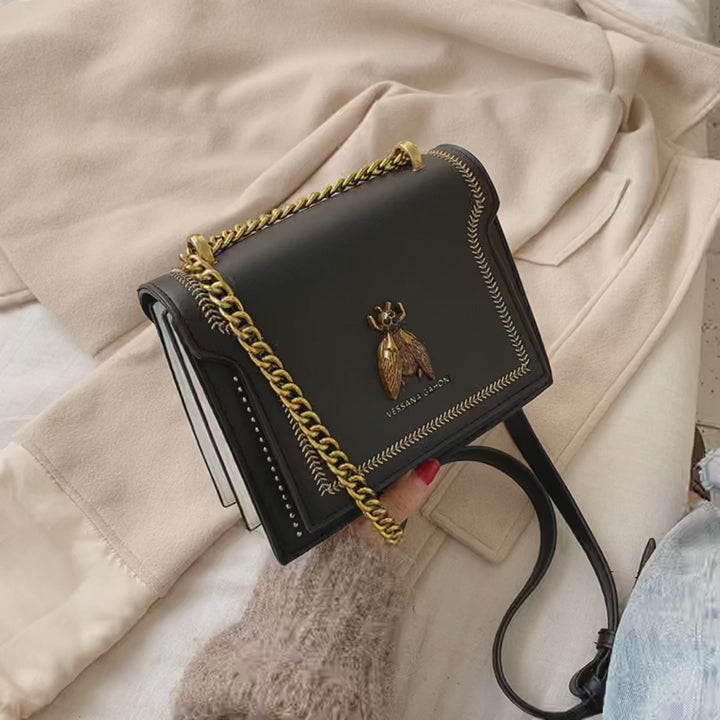 Chic High Quality Leather Retro Bee Designer Crossbody Handbags