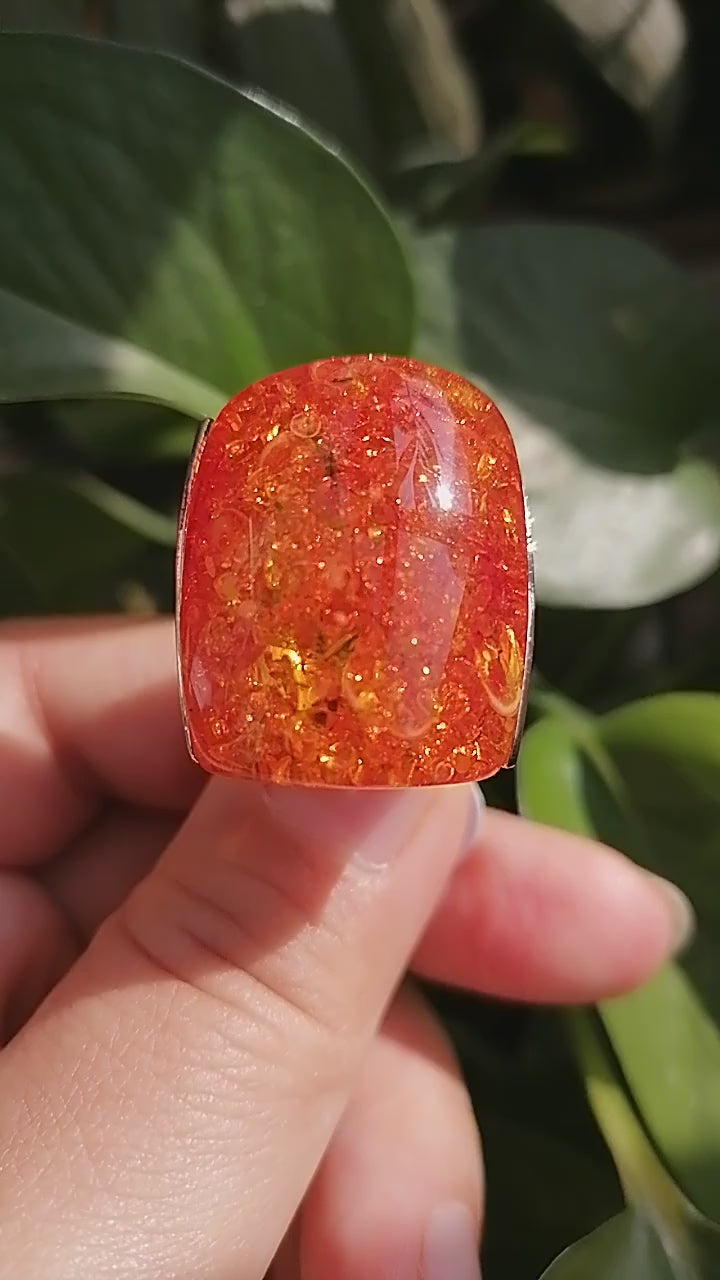 Eye-catching Beautiful Retro Big Orange Stone Ring