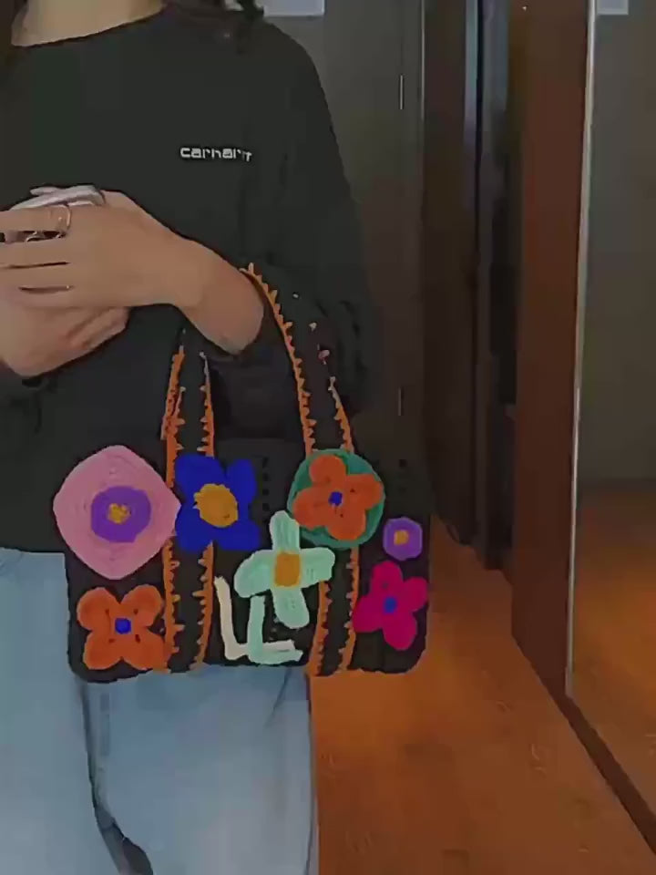 Flower Child Floral Crochet Large Capacity Knitted Boho Handbags