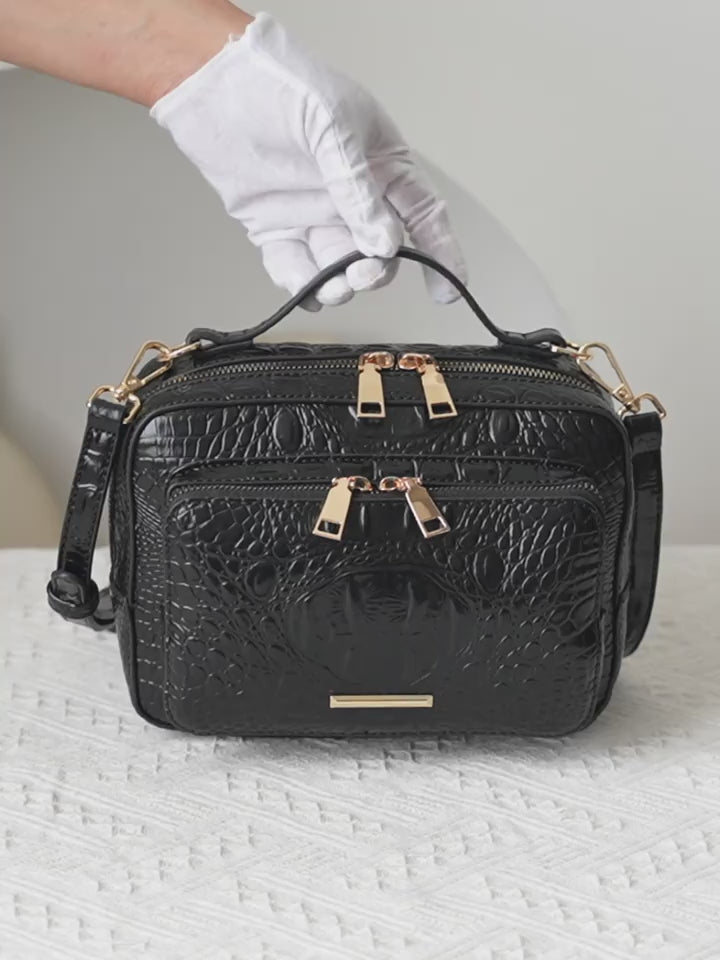 Luxe Gold Hardware Croc Texture PU Satchel Purses