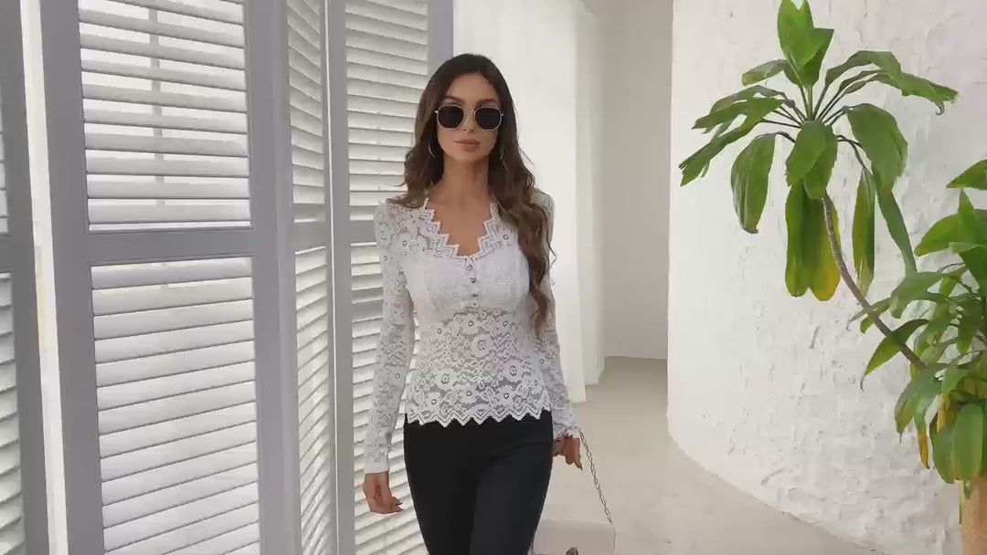 Video of women in lace white shirt
