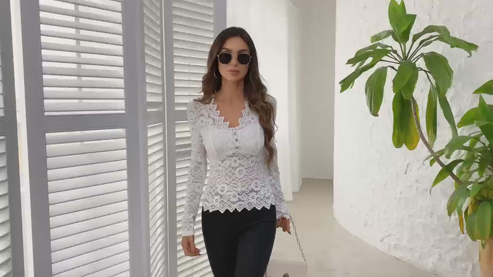 Video of women in lace white shirt
