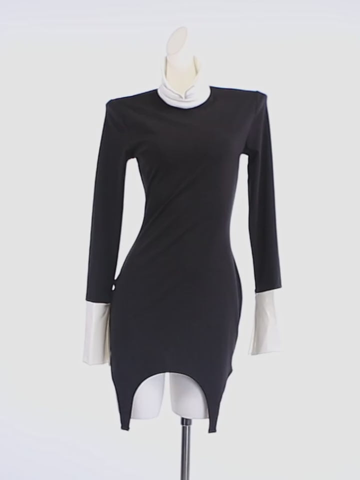 Women's Tassel Irregular Hem Mini Dress – Turn-Down Collar Sexy Flirty Office Dresses