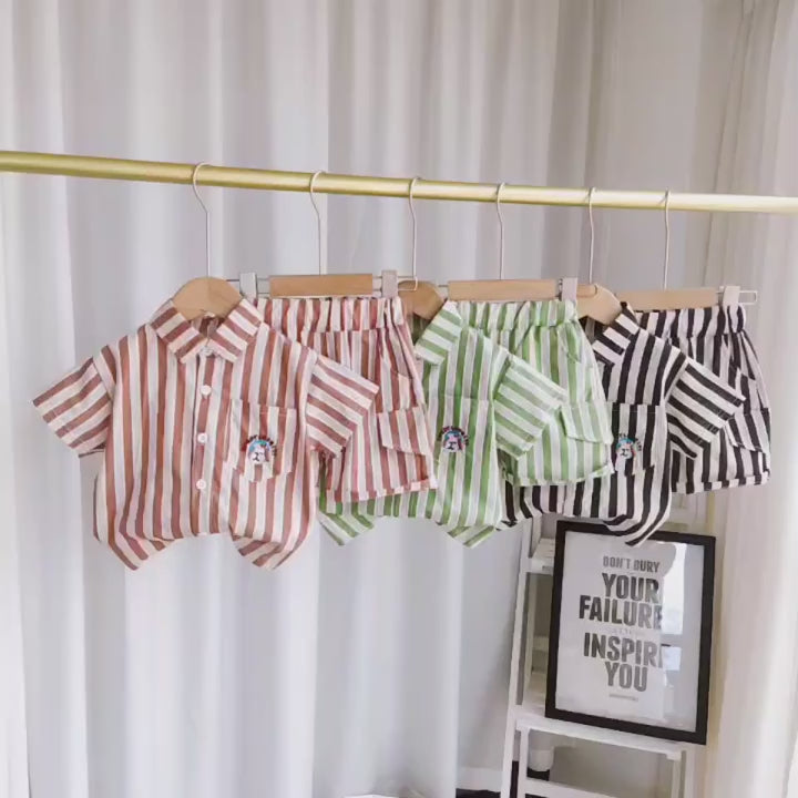 Boys Summer Striped Cotton Shirt and Shorts Sets