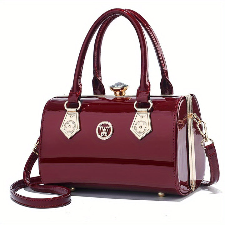 Chic Elegant Rhinestone Décor Patent Leather Crossbody Handbags