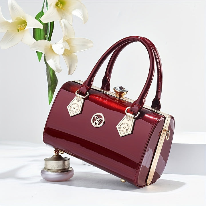 Chic Elegant Rhinestone Décor Patent Leather Crossbody Handbags